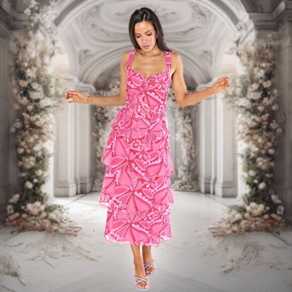 Show Me Your MuMu Cosmopolitan Candy Hearts Midi Dress Sleeveless Tiered Maxi XS - Picture 1 of 13